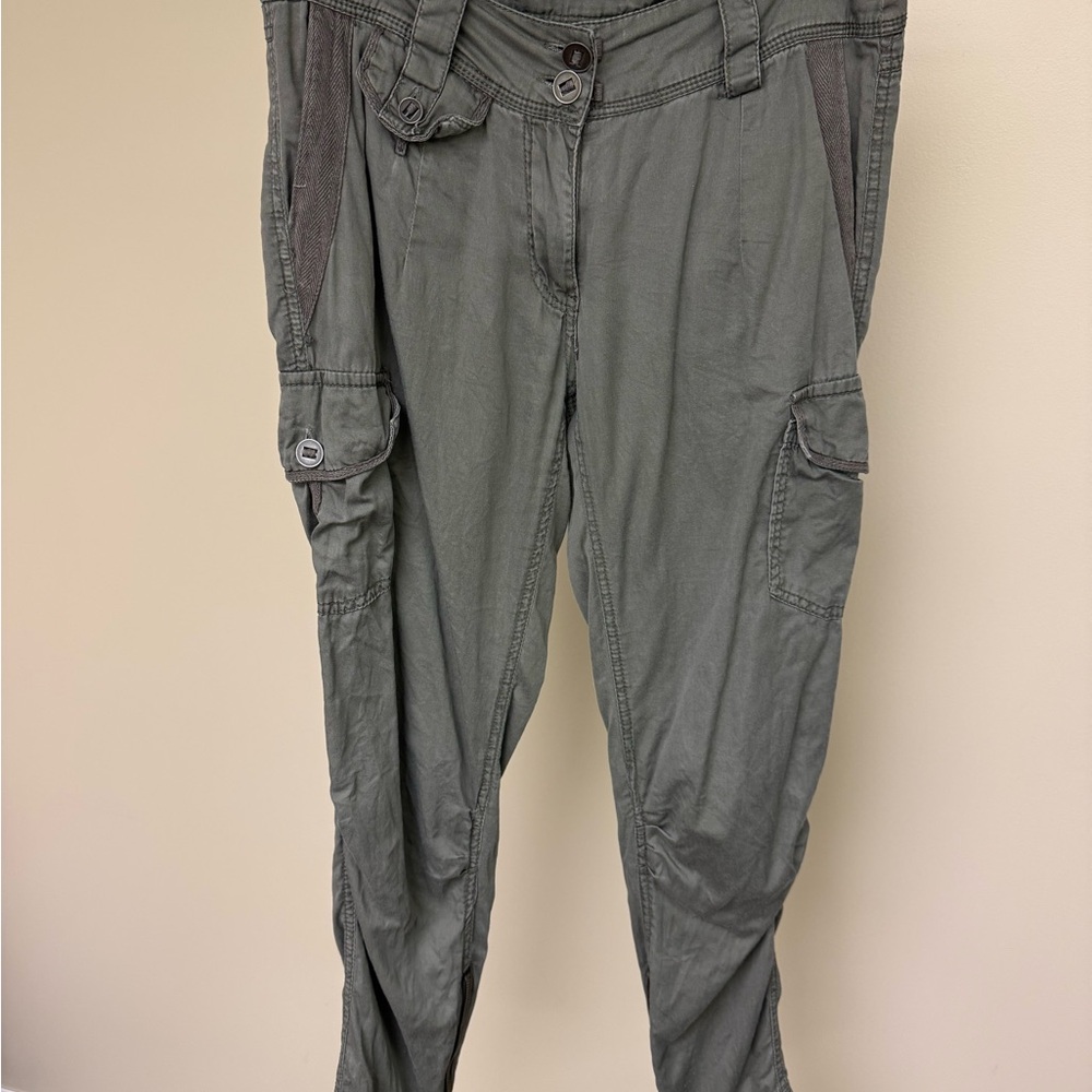 Apostrophe Olive Green Cargo Ankle Pants Utility Zip Hem Casual